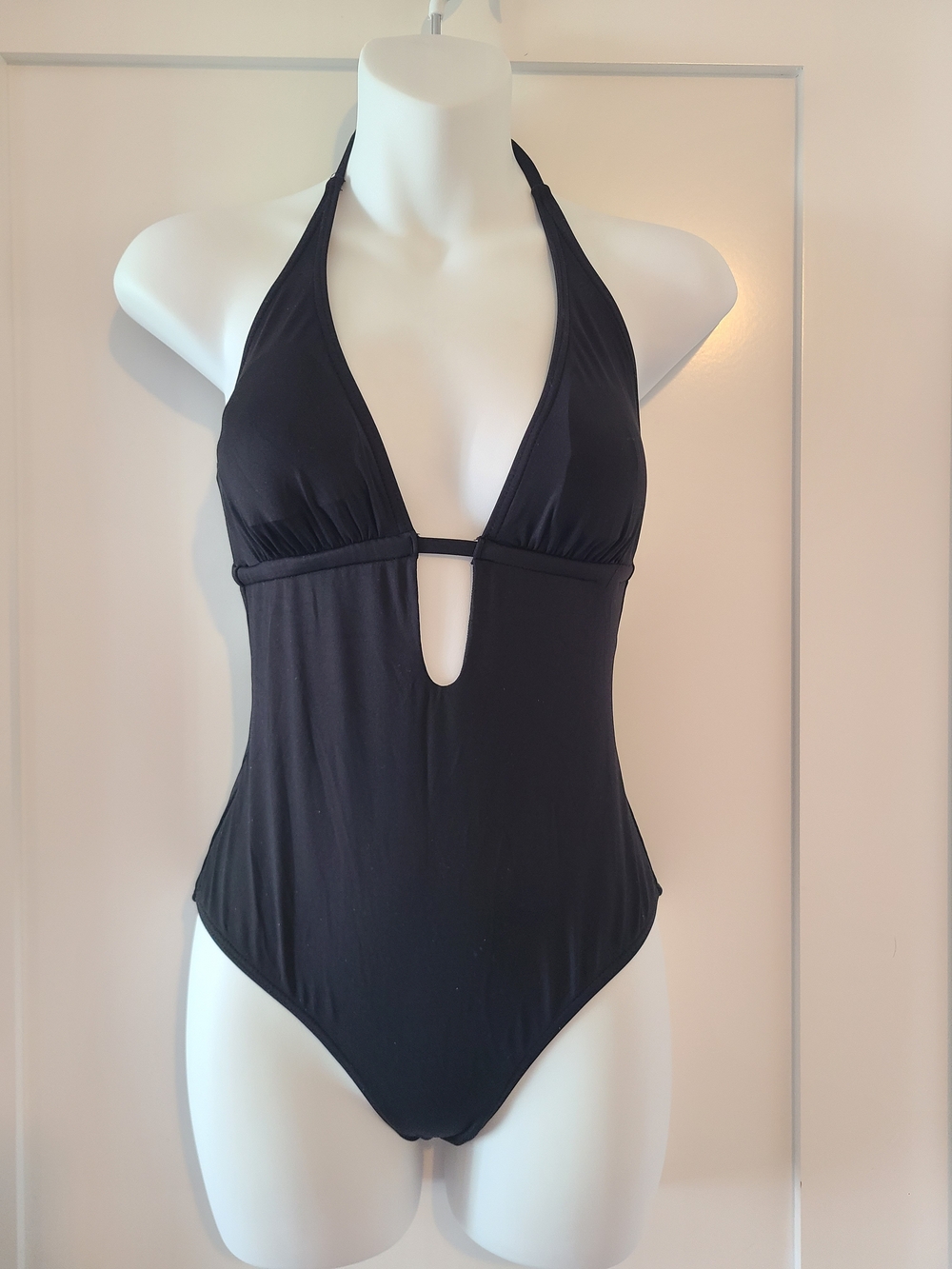 Plunge Halter One-Piece Swimsuit in Black